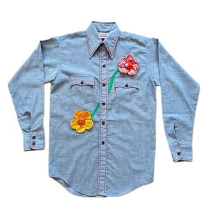 RARE Vintage Levi's Orange Tab Chambray Embroidered Made In USA Shirt Medium